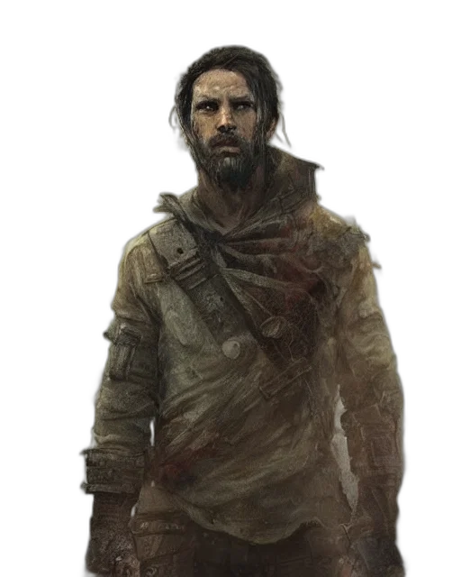 jacket, face, staff, sword transparent PNG cut-out