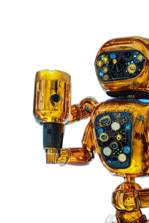robot, jewelry, outer space, golden transparent PNG cut-out