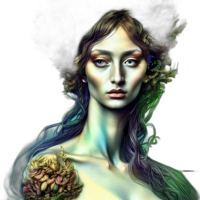 face, flower, crown, fantasy art transparent PNG cut-out