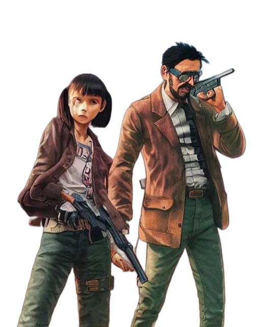 jacket, weapon, concept art, comic book art transparent PNG cut-out