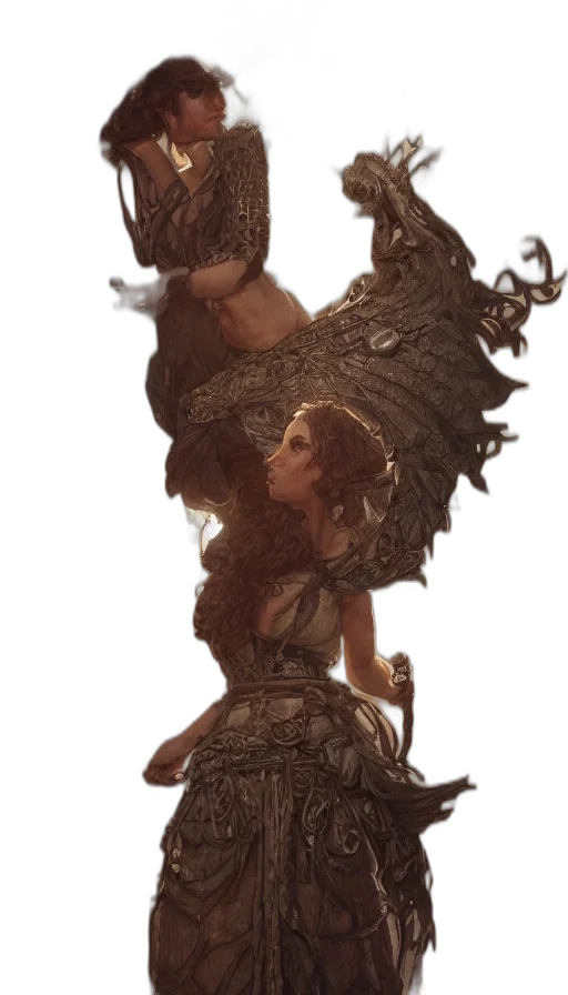 dress, dragon, crown, staff transparent PNG cut-out