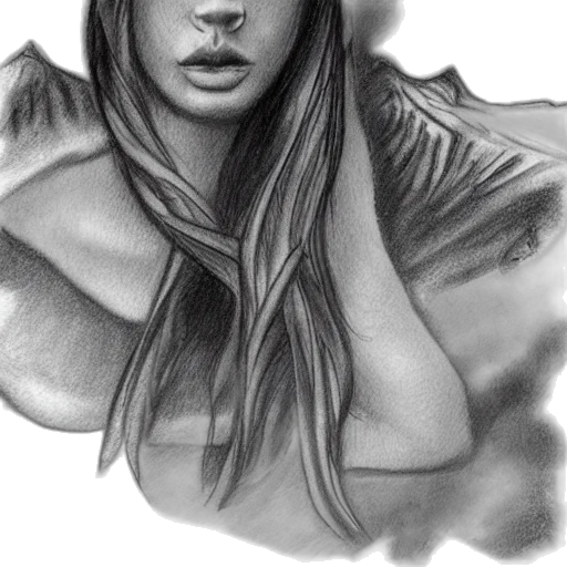 face, dress, pencil sketch, photorealistic transparent PNG cut-out