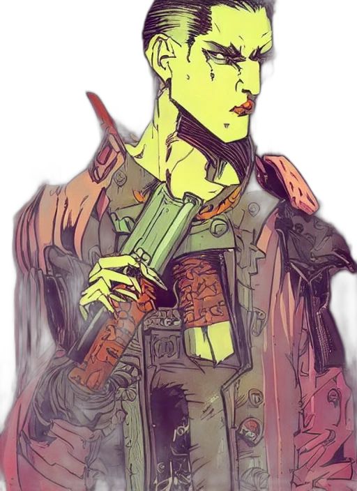 jacket, staff, weapon, cyberpunk transparent PNG cut-out