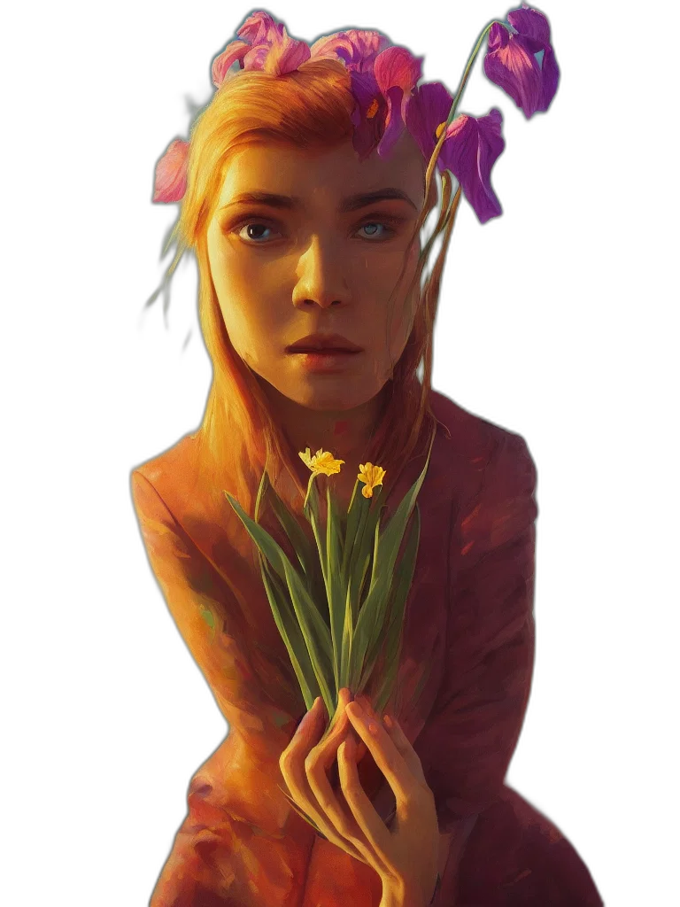 flower, face, crown, dress transparent PNG cut-out