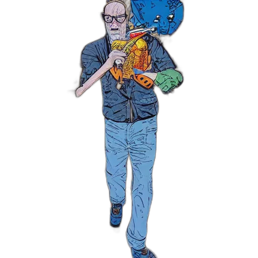 jacket, staff, weapon, robot transparent PNG cut-out