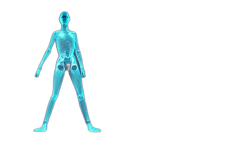robot, 3d render, concept art, blue transparent PNG cut-out