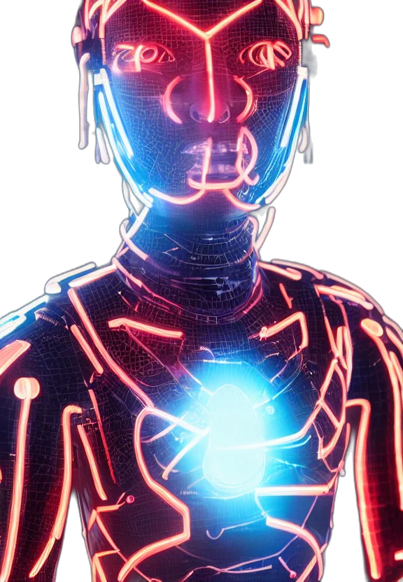 robot, jacket, mask, staff transparent PNG cut-out