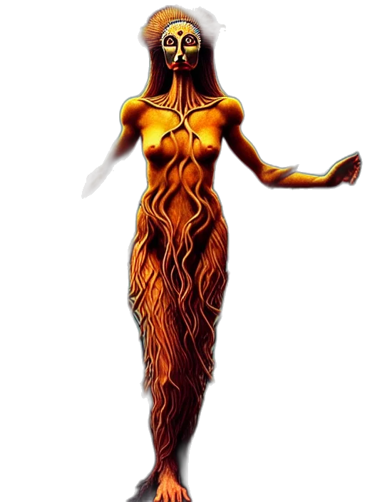 dress, hair, staff, creature transparent PNG cut-out