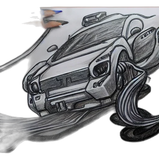 car, weapon, pencil sketch, photorealistic transparent PNG cut-out