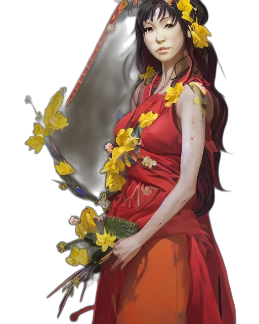 dress, flower, crown, staff transparent PNG cut-out