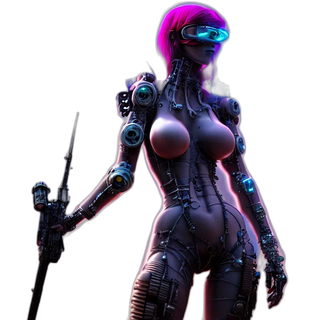 robot, weapon, staff, cyberpunk transparent PNG cut-out
