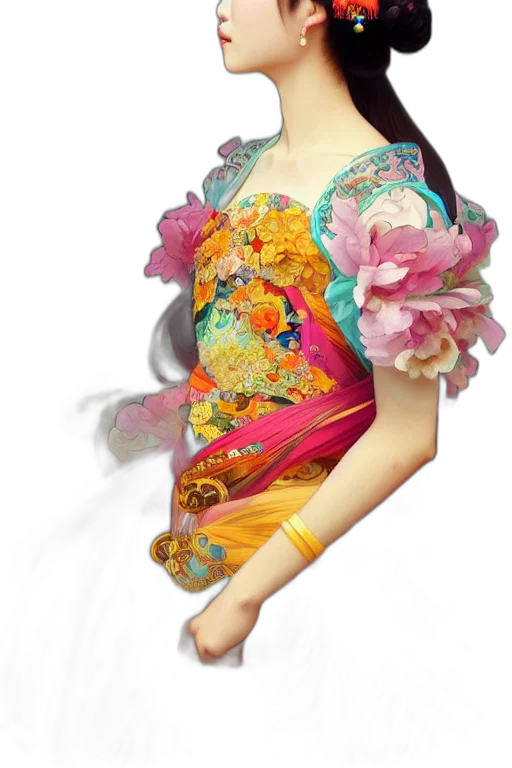dress, jewelry, flower, staff transparent PNG cut-out