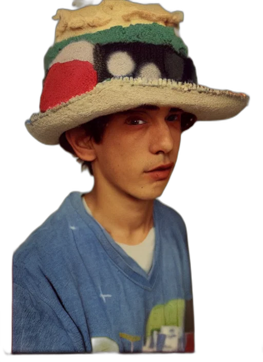 hat, face, jacket, staff transparent PNG cut-out