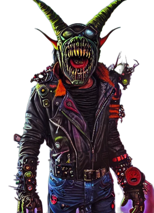 jacket, mask, creature, staff transparent PNG cut-out