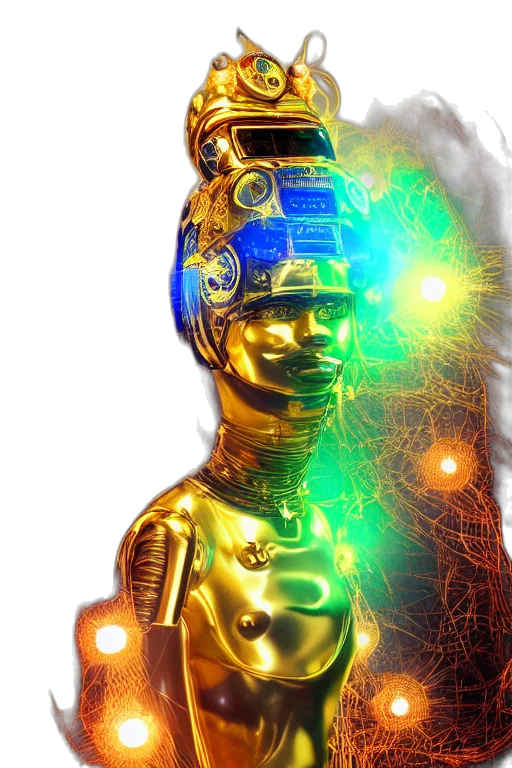robot, crown, staff, concept art transparent PNG cut-out