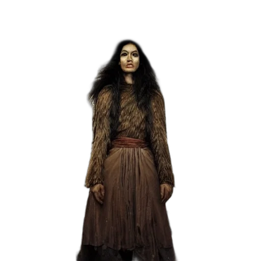 dress, staff, creature, hair transparent PNG cut-out