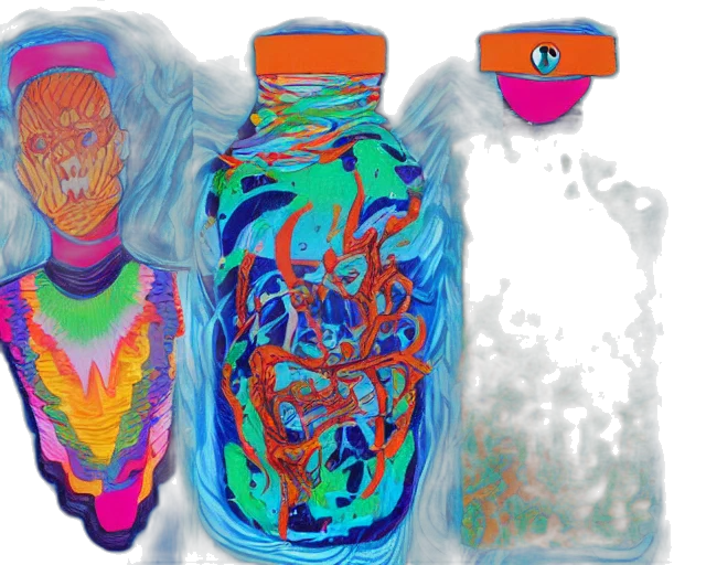 bottle, mask, vaporwave, concept art transparent PNG cut-out