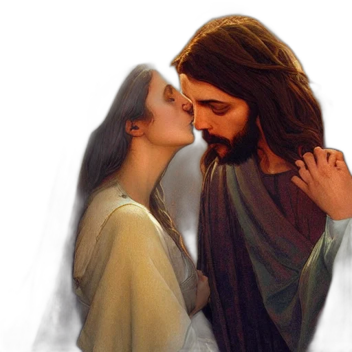 photorealistic, jesus, kissing, maria transparent PNG cut-out