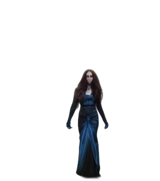 dress, creature, hair, staff transparent PNG cut-out