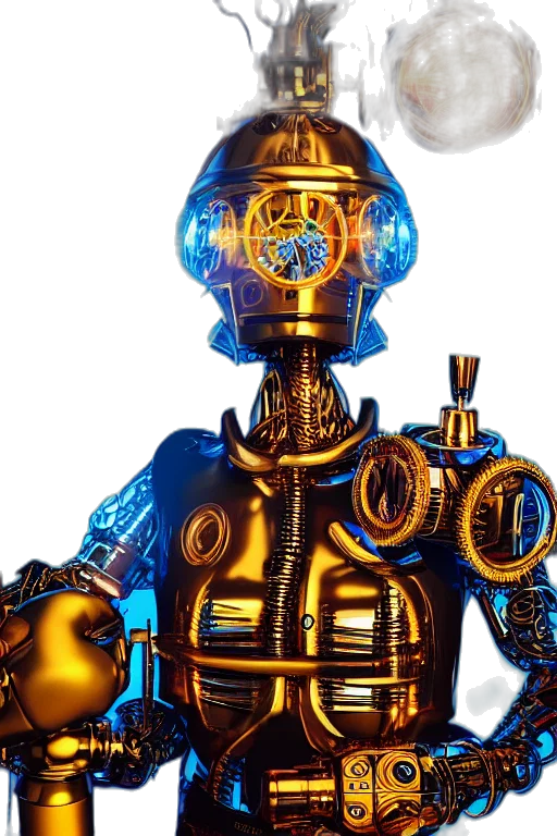 robot, staff, concept art, 3d render transparent PNG cut-out