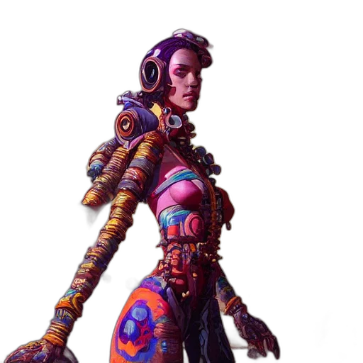 robot, staff, concept art, cyberpunk transparent PNG cut-out