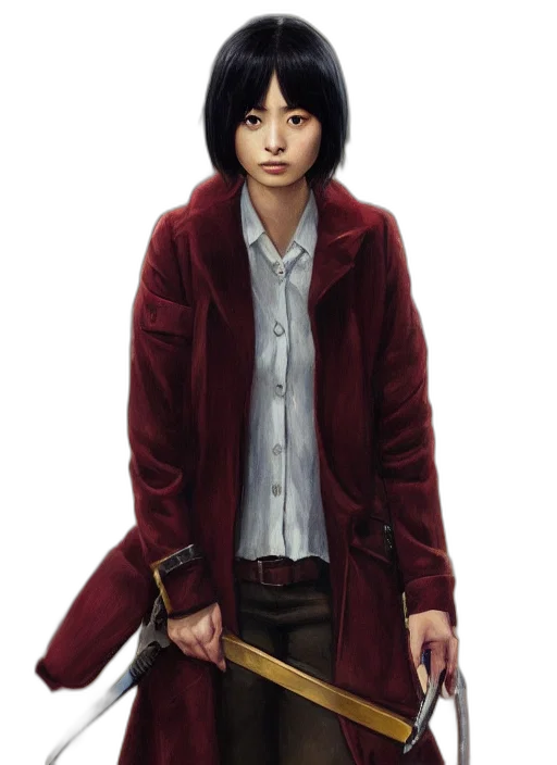 jacket, staff, weapon, face transparent PNG cut-out