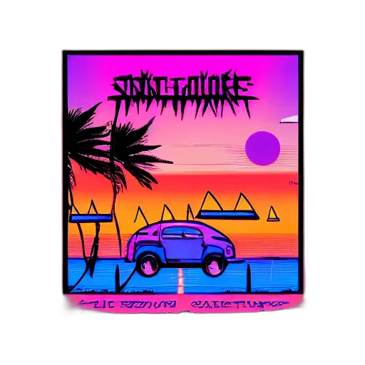 vaporwave, sunset, neon lights, mixtape transparent PNG cut-out