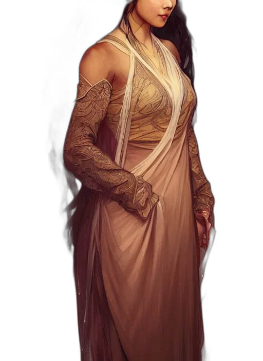 dress, staff, jewelry, fantasy art transparent PNG cut-out