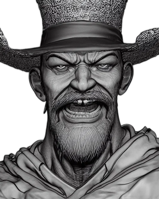 face, staff, hat, comic book art transparent PNG cut-out
