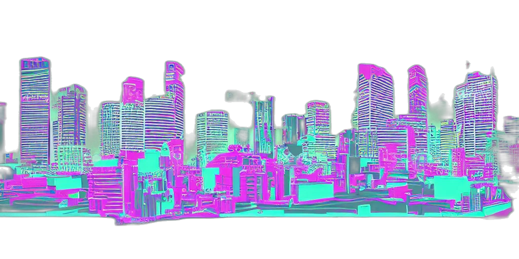 building, robot, vaporwave, 3d render transparent PNG cut-out