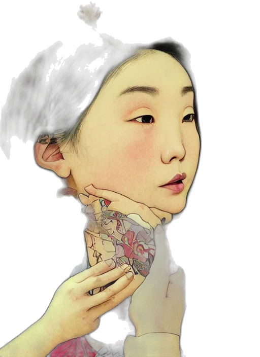 face, dress, jewelry, photorealistic transparent PNG cut-out