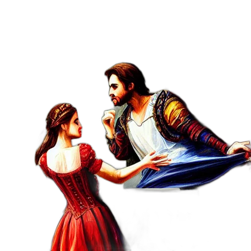 dress, crown, sword, oil painting transparent PNG cut-out