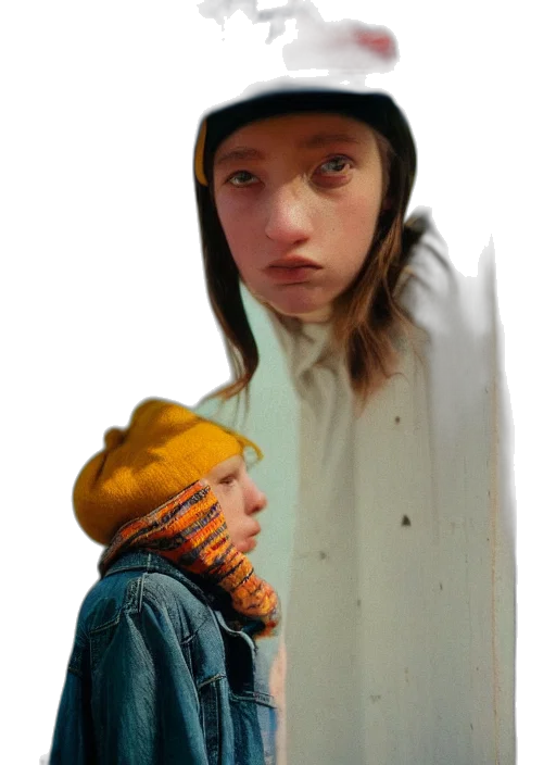 jacket, hat, face, creature transparent PNG cut-out
