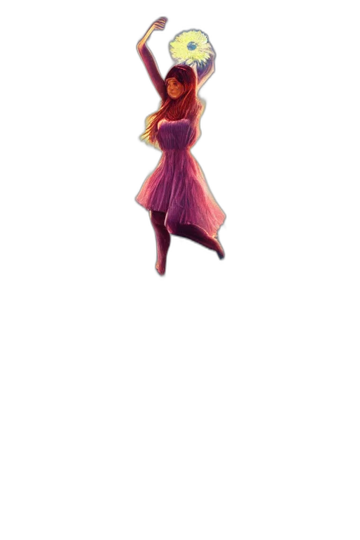 dress, hair, creature, staff transparent PNG cut-out