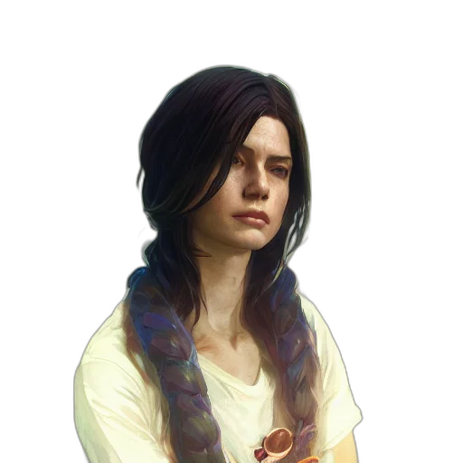 face, hair, dress, staff transparent PNG cut-out