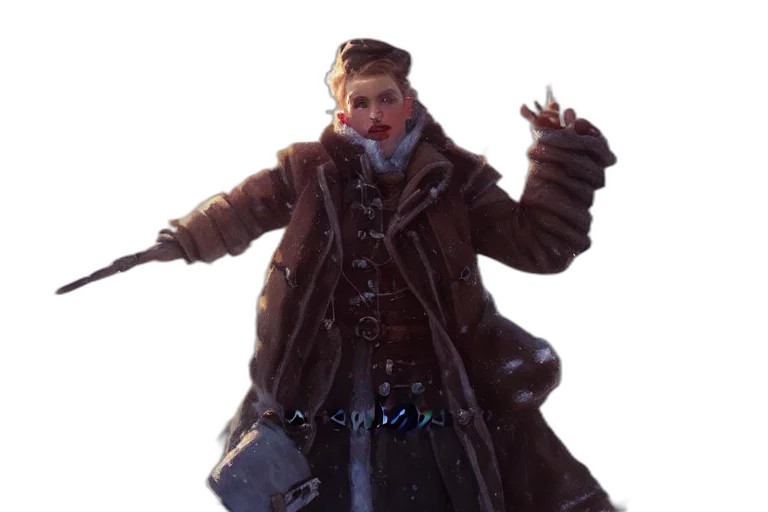 jacket, creature, staff, face transparent PNG cut-out