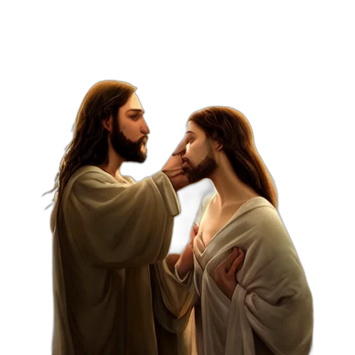 photorealistic, jesus, kissing, sensual transparent PNG cut-out