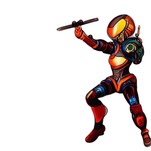 robot, jacket, staff, weapon transparent PNG cut-out