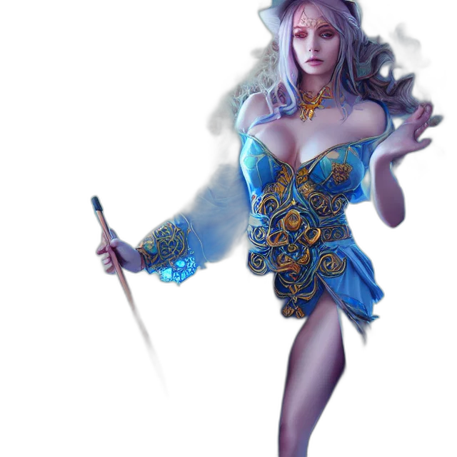 dress, staff, sword, fantasy art transparent PNG cut-out