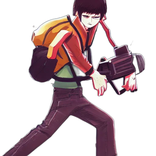 jacket, staff, weapon, robot transparent PNG cut-out