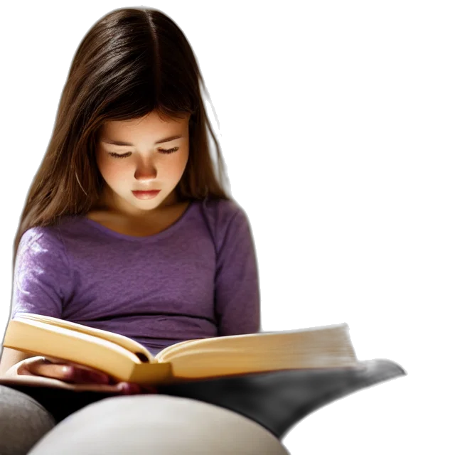 photorealistic, photo, girl, reading transparent PNG cut-out
