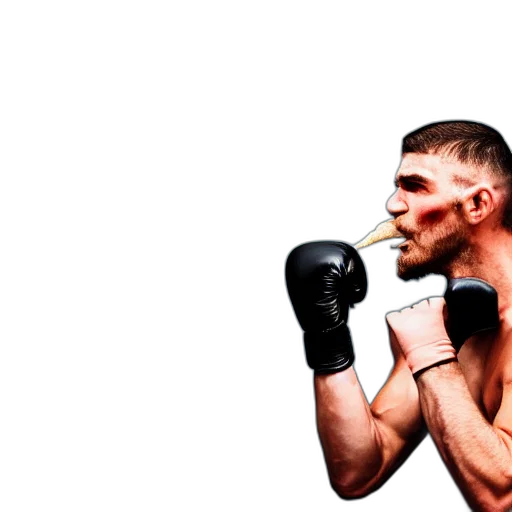photorealistic, boxer, punching, pie transparent PNG cut-out