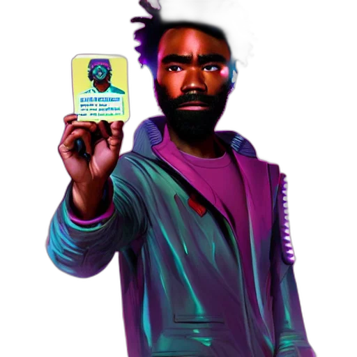 jacket, staff, creature, vaporwave transparent PNG cut-out