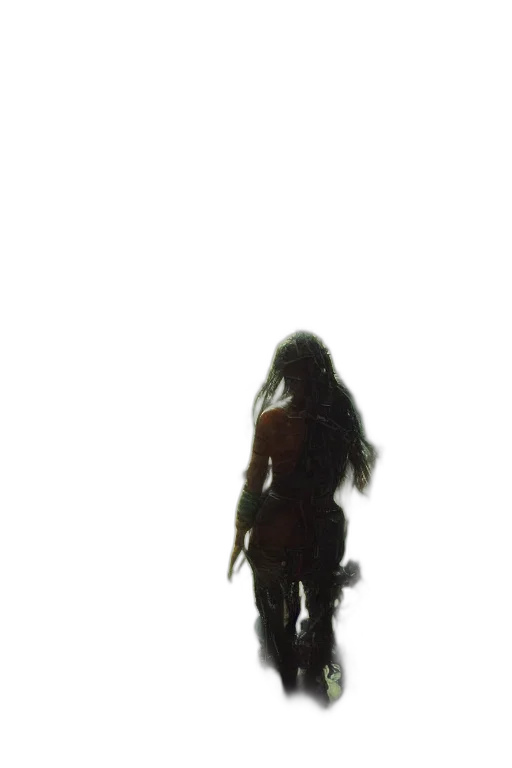 hair, creature, dress, staff transparent PNG cut-out