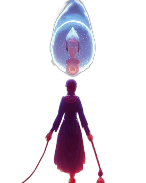 robot, dress, staff, creature transparent PNG cut-out