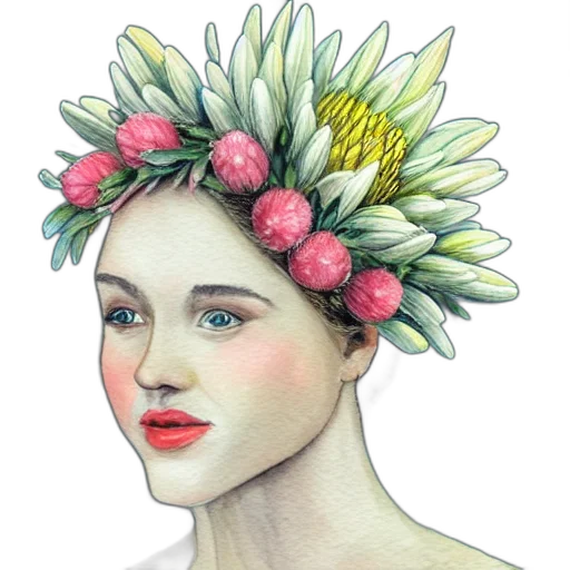crown, hat, face, flower transparent PNG cut-out