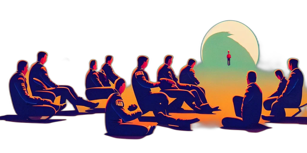 concept art, sunset, twelve, cosmonauts transparent PNG cut-out