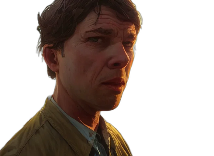 face, jacket, staff, weapon transparent PNG cut-out