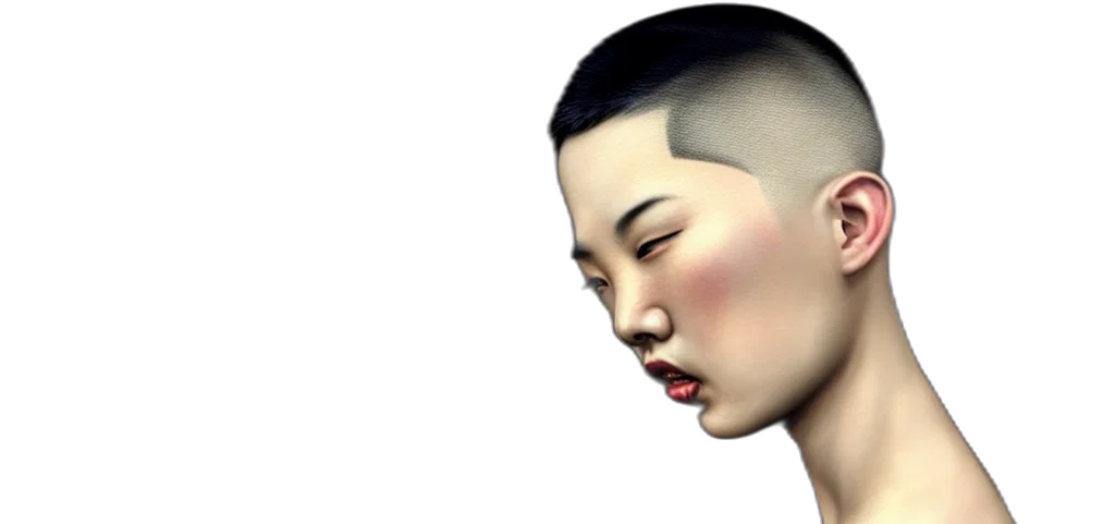 face, hair, mask, photorealistic transparent PNG cut-out