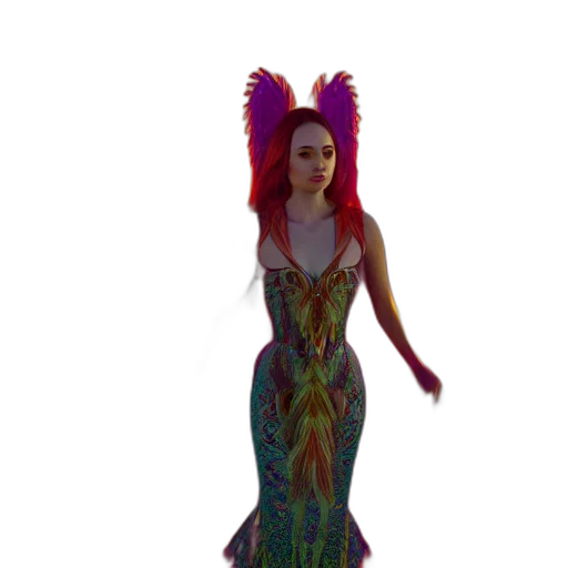 dress, creature, staff, 3d render transparent PNG cut-out